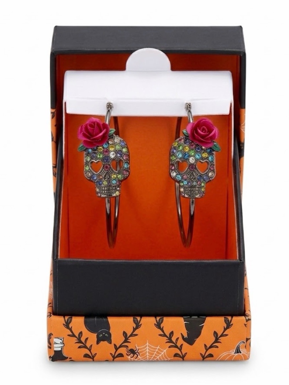 NWT ⚜️💖⚜️ True to Form Hand Painted Cubic Zirconia Sugar Skull Hoop Earrings